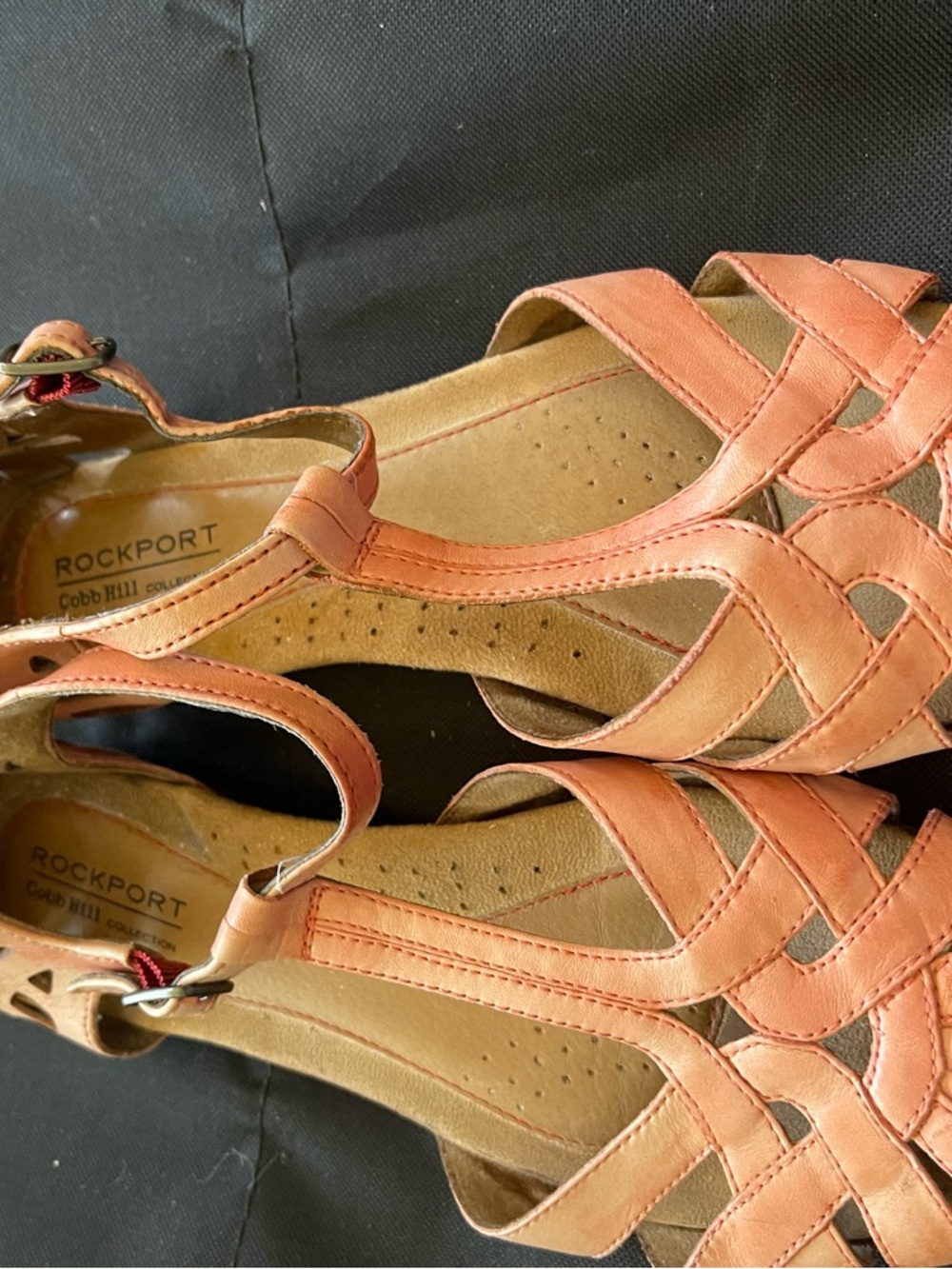 Rockport Women's Coral/Peach Leather Woven Slingback Sandals
